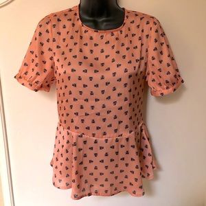 Hello Kitty Forever 21 Sanrio Blouse Size M Peach with Black Chococat Print!